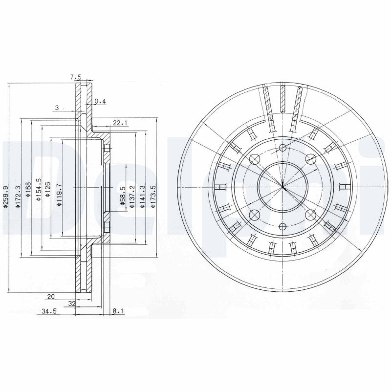 DELPHI Bremseskive bg3806 260mm 20mm for LADA DATSUN