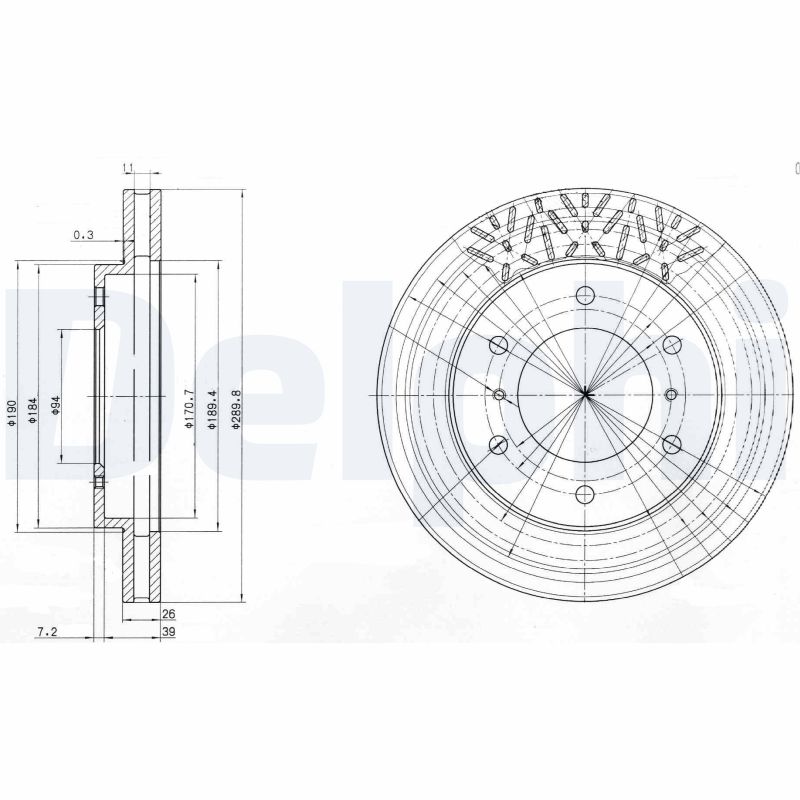 DELPHI Bremseskive bg3812 290mm 26mm for MITSUBISHI