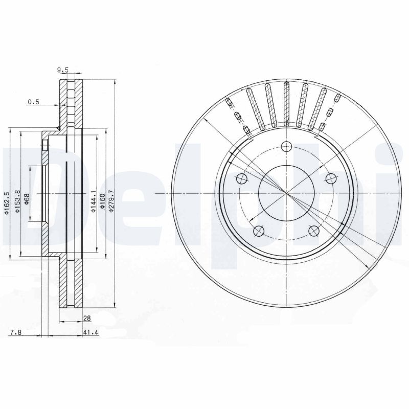 DELPHI Bremseskive bg3816 280mm 28mm for NISSAN