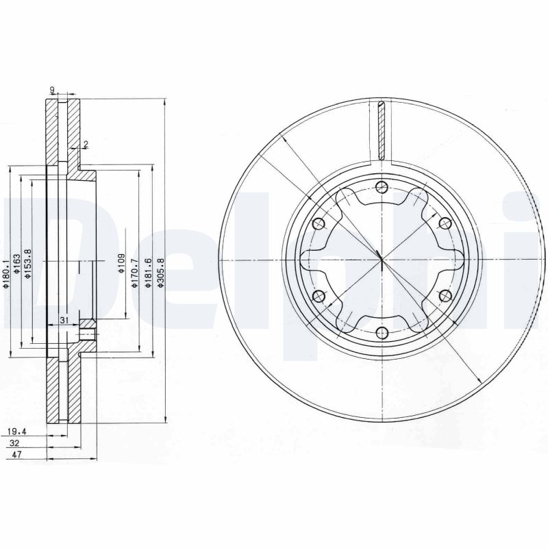 DELPHI Bremseskive bg3817 306mm 32mm for NISSAN