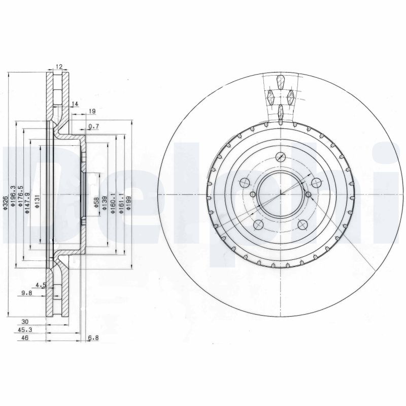 DELPHI Bremseskive bg3818 326mm 30mm for SUBARU