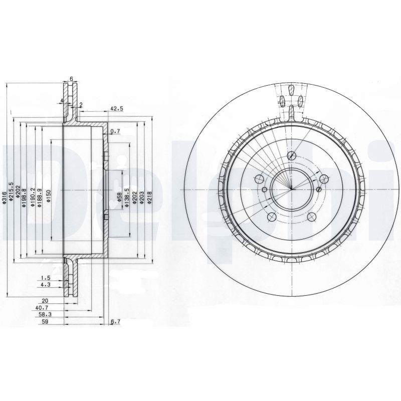 DELPHI Bremseskive bg3819 316mm 20mm for SUBARU