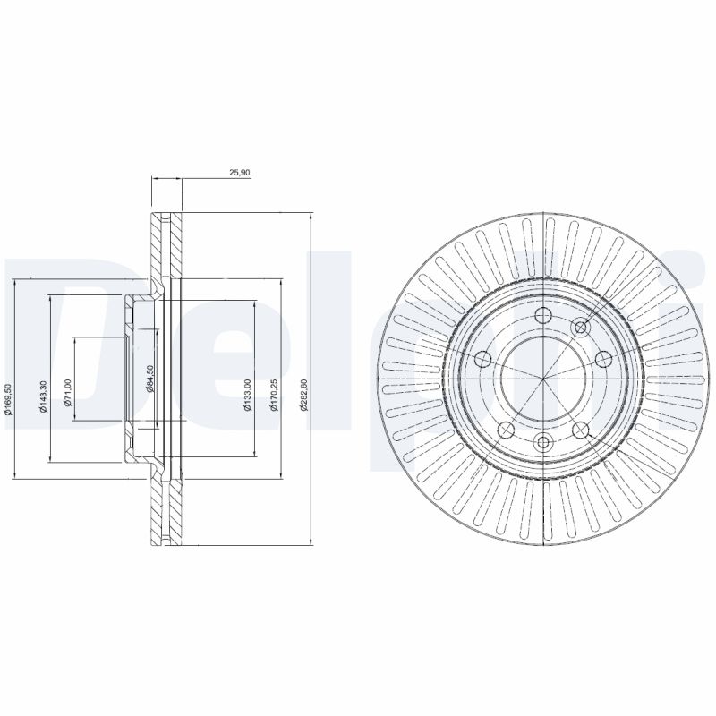 DELPHI Bremseskive bg3835c 283mm 26mm for VAUXHALL PEUGEOT
