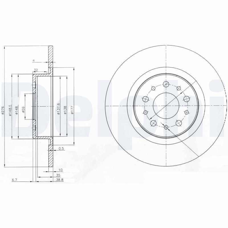 DELPHI Bremseskive bg3857 276mm 10mm for ALFA ROMEO