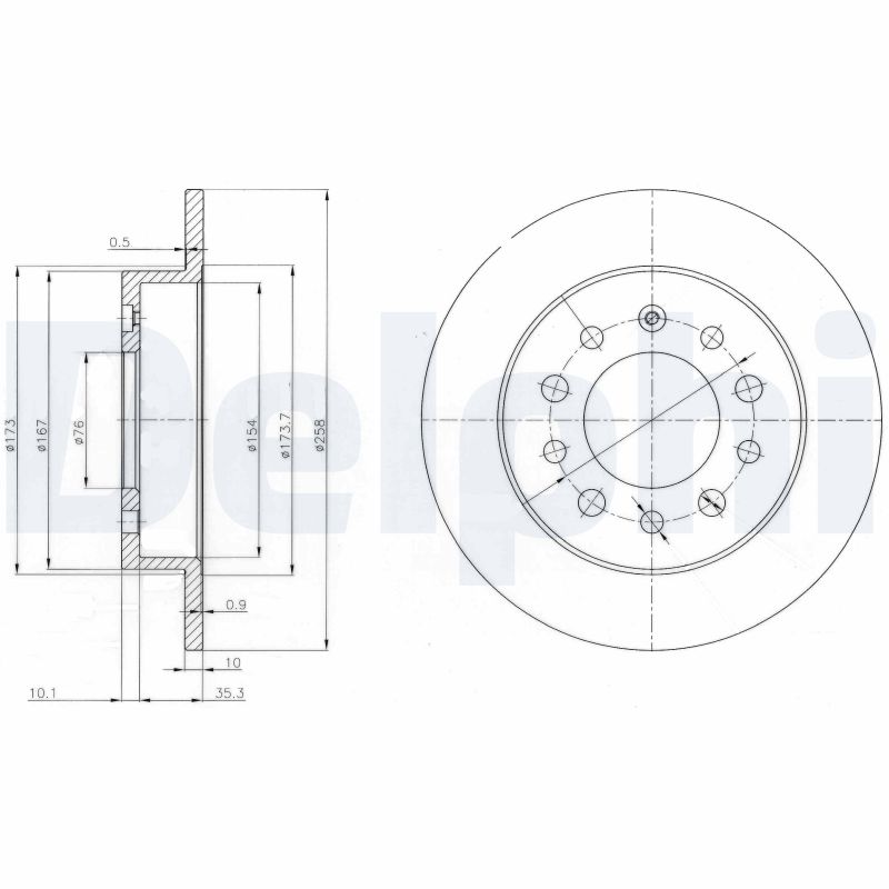 DELPHI Bremseskive bg3862 258mm 10mm for HYUNDAI