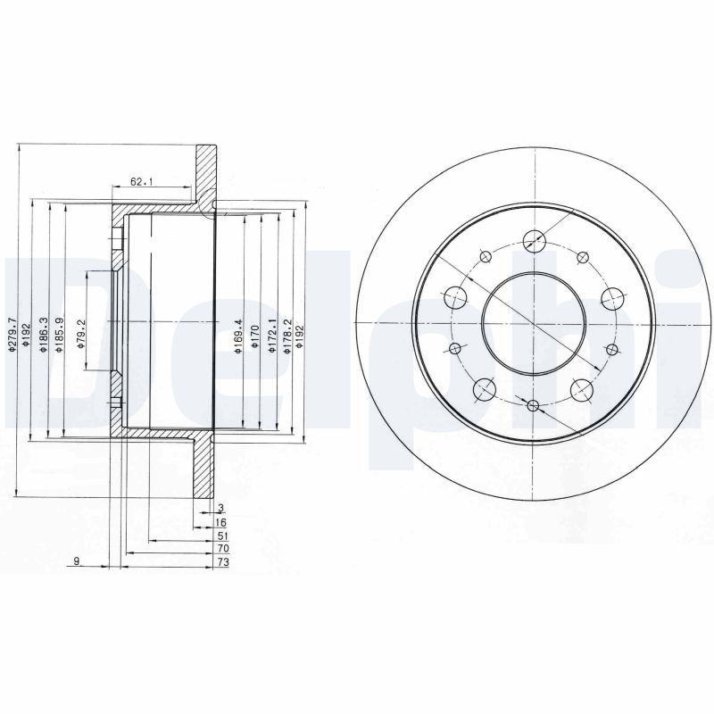 DELPHI Bremseskive bg3923 280mm 16mm for FIAT CITROËN PEUGEOT TOYOTA