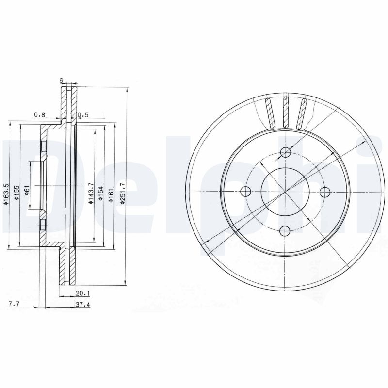 DELPHI Bremseskive bg3932 252mm 20mm for NISSAN