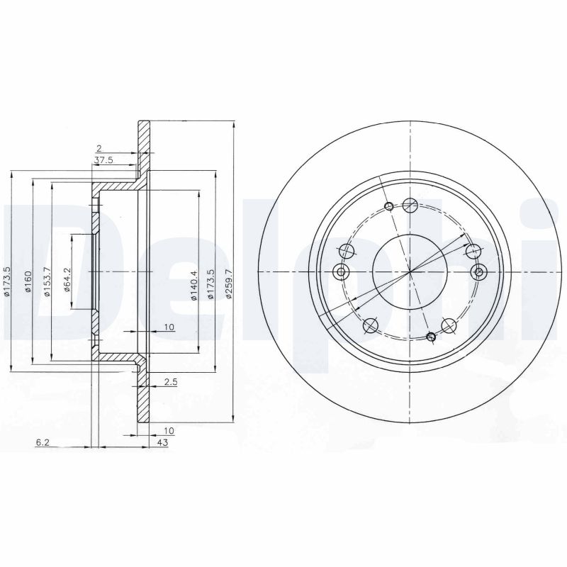 DELPHI Bremseskive bg3964 260mm 10mm for HONDA ACURA