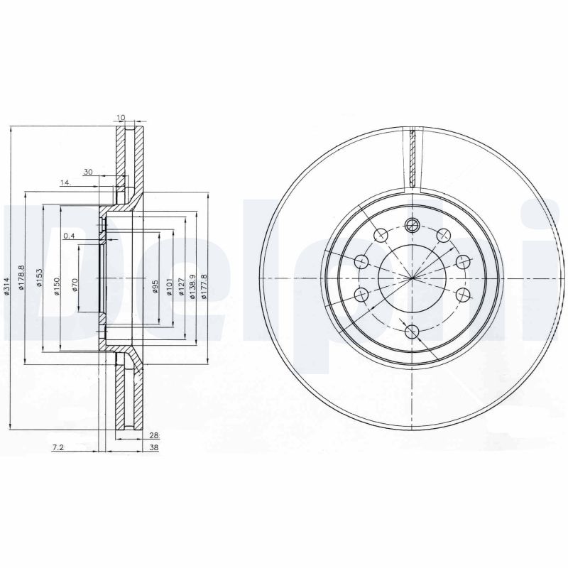 DELPHI Bremseskive bg3973 314mm 28mm for OPEL VAUXHALL