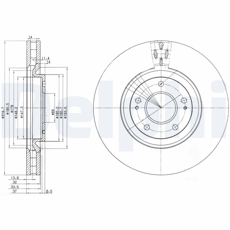 DELPHI Bremseskive bg3988 320mm 32mm for MITSUBISHI