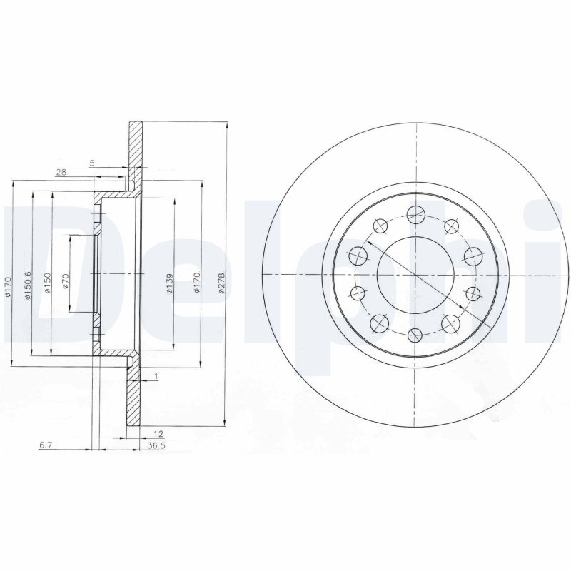 DELPHI Bremseskive bg3994 278mm 12mm for ALFA ROMEO JEEP JEEP (GAC FCA)