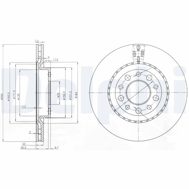 DELPHI Bremseskive bg3995 292mm 22mm for ALFA ROMEO