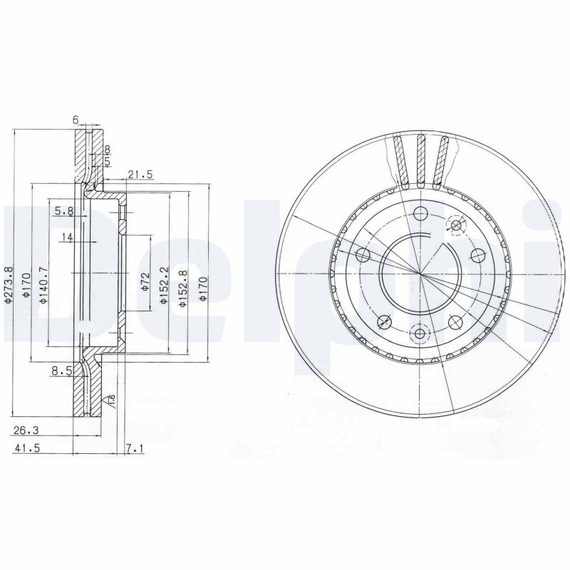 DELPHI Bremseskive bg4015 274mm 26mm for KIA