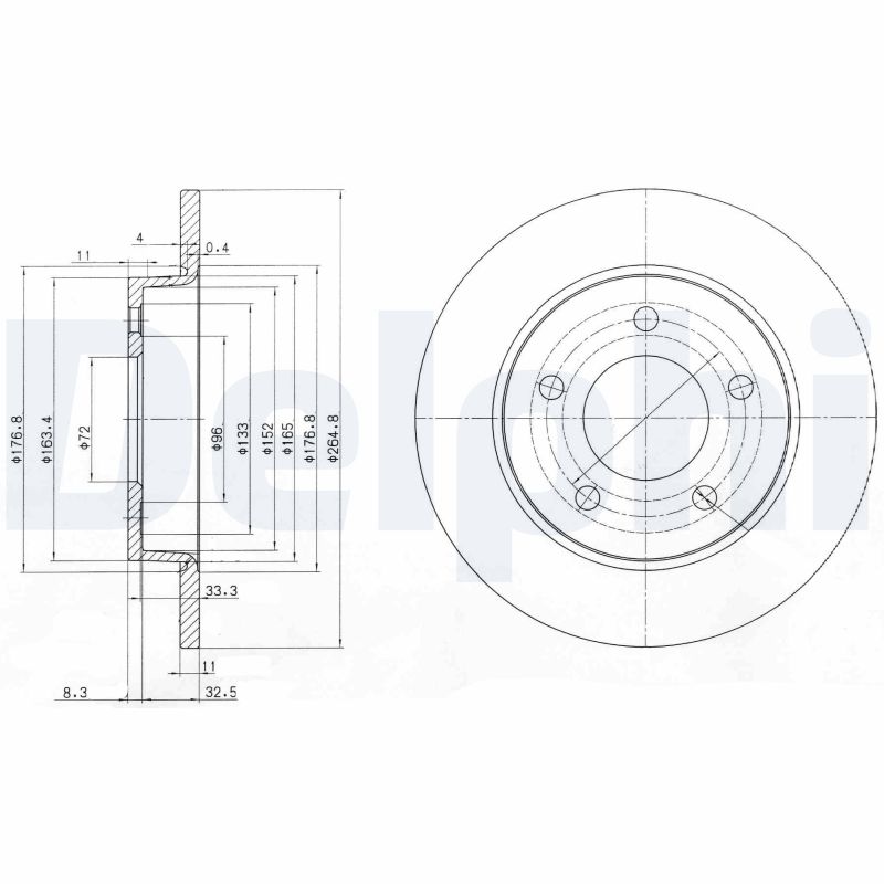 DELPHI Bremseskive bg4025c 265mm 11mm for MAZDA