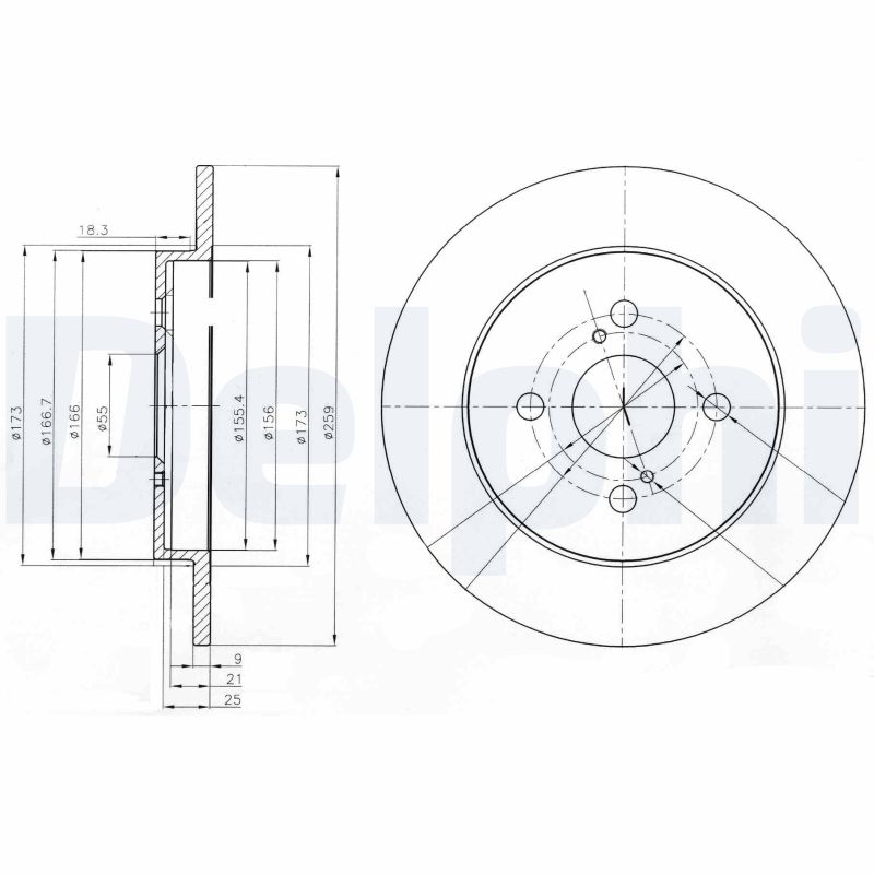 DELPHI Bremseskive bg4055 259mm 9mm for ASTON MARTIN TOYOTA