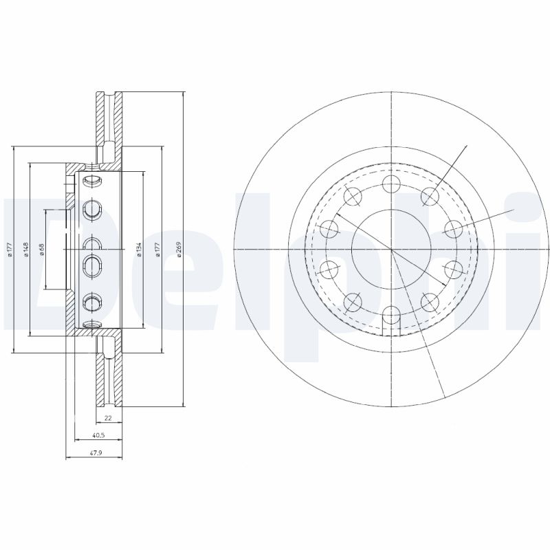 DELPHI Bremseskive bg4058 269mm 22mm for AUDI