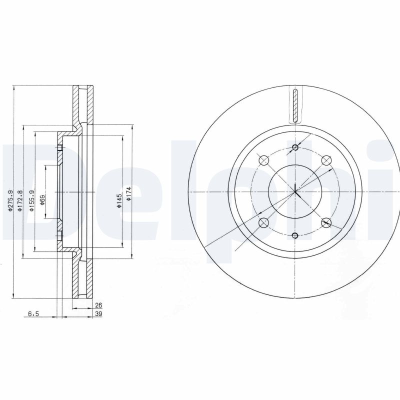 DELPHI Bremseskive bg4068 276mm 26mm for MITSUBISHI