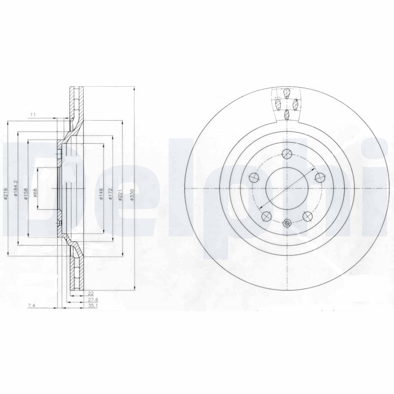 DELPHI Bremseskive bg4087 330mm 22mm for AUDI