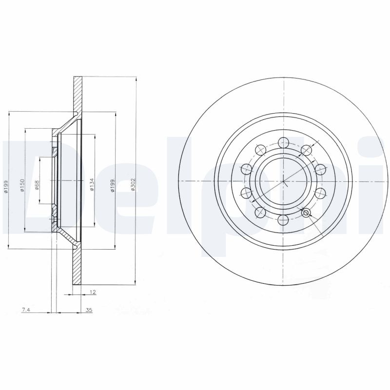 DELPHI Bremseskive bg4088 302mm 12mm for AUDI