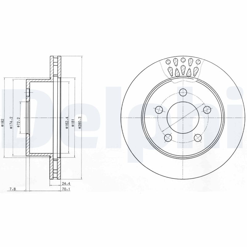 DELPHI Bremseskive bg4103 280mm 24mm for JEEP