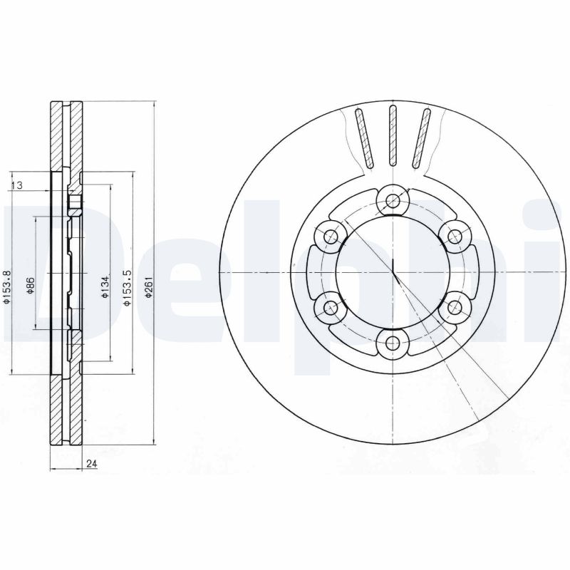 DELPHI Bremseskive bg4104 261mm 24mm for KIA