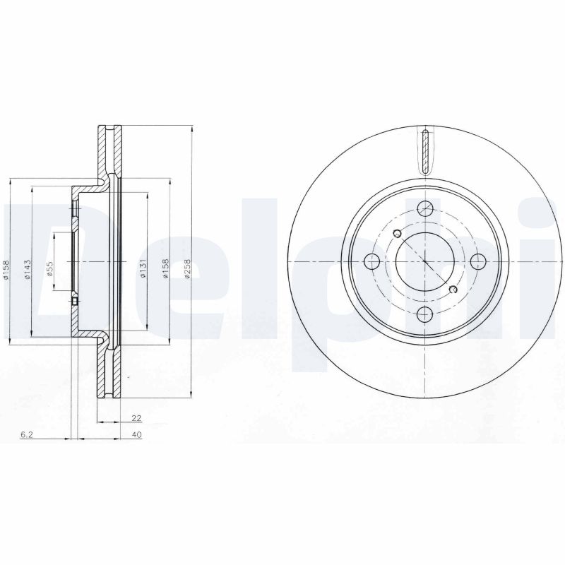 DELPHI Bremseskive bg4116c 258mm 22mm for DAIHATSU TOYOTA