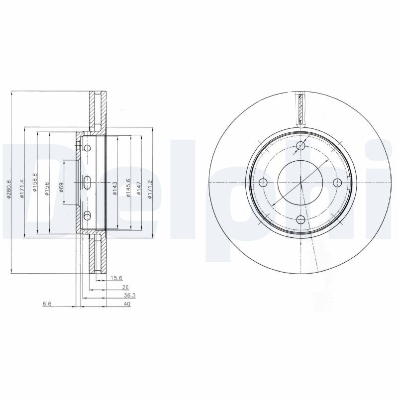 DELPHI Bremseskive bg4127 281mm 26mm for SMART MITSUBISHI