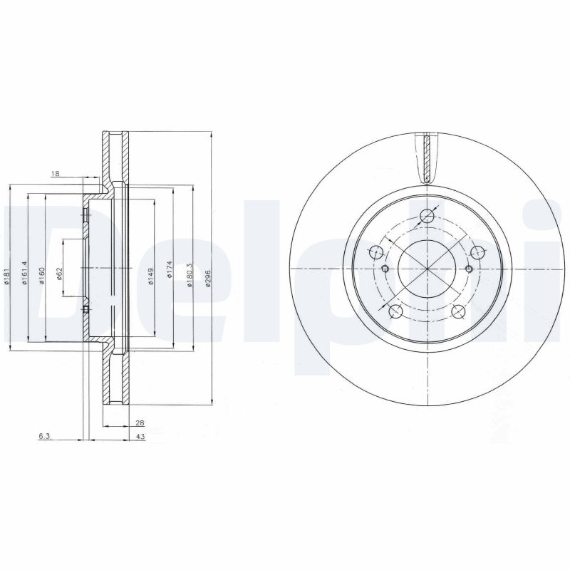 DELPHI Bremseskive bg4139c 296mm 28mm for LEXUS TOYOTA (FAW)