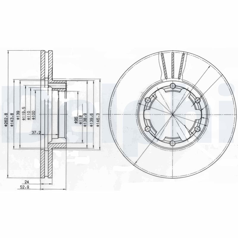 DELPHI Bremseskive bg4140 263mm 24mm for NISSAN