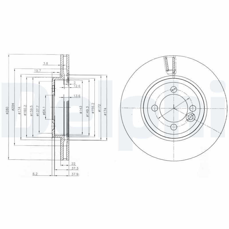 DELPHI Bremseskive bg4146c 280mm 22mm for MINI