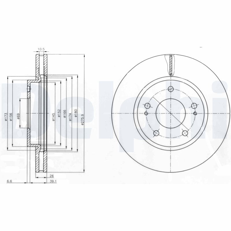 DELPHI Bremseskive bg4147 276mm 26mm for MITSUBISHI