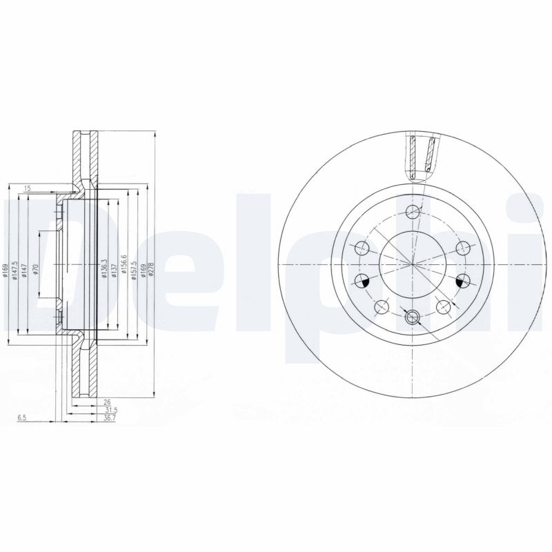DELPHI Bremseskive bg4149 278mm 26mm for VAUXHALL