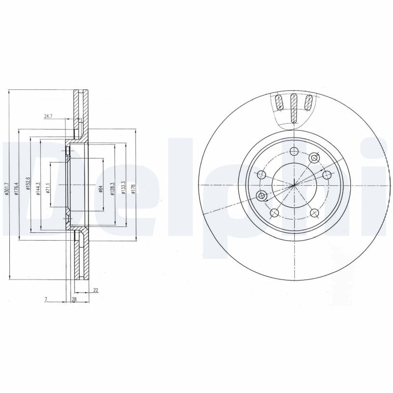 DELPHI Bremseskive bg4150 302mm 22mm for CITROËN