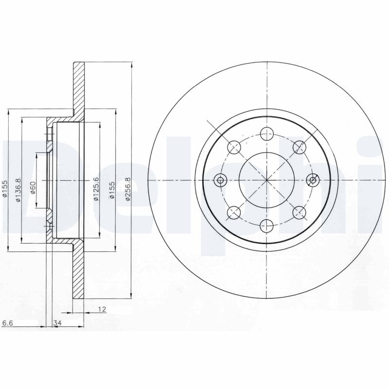 DELPHI Bremseskive bg4155 257mm 12mm for VAUXHALL FIAT