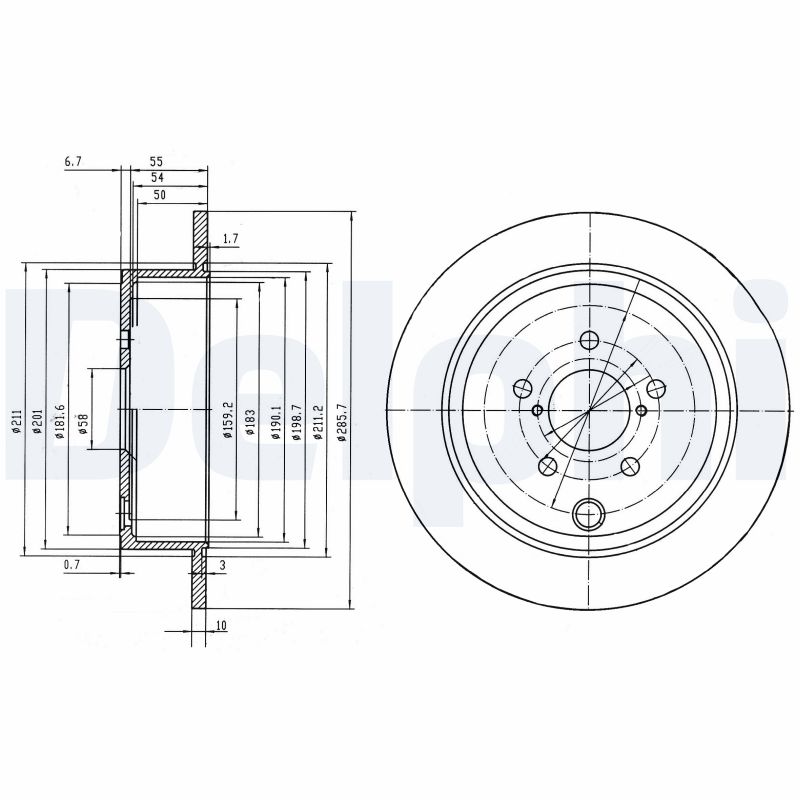 DELPHI Bremseskive bg4158 286mm 10mm for SUBARU TOYOTA