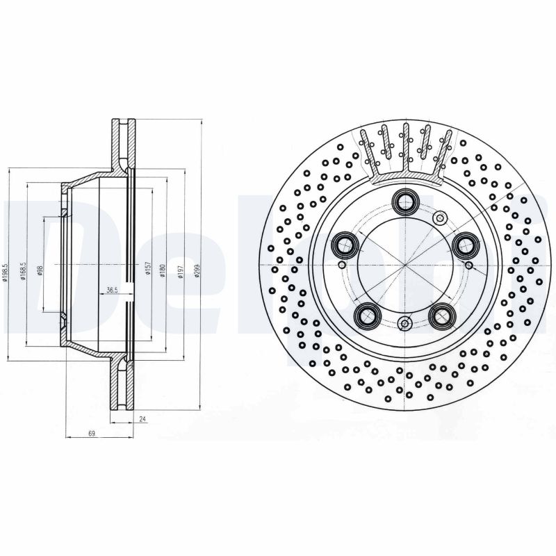 DELPHI Bremseskive bg4163c perforeret 299mm 24mm for PORSCHE