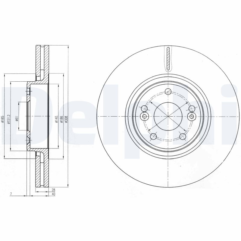 DELPHI Bremseskive bg4167 308mm 28mm for RENAULT