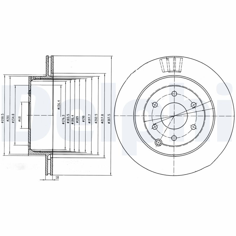 DELPHI Bremseskive bg4174 308mm 18mm for NISSAN