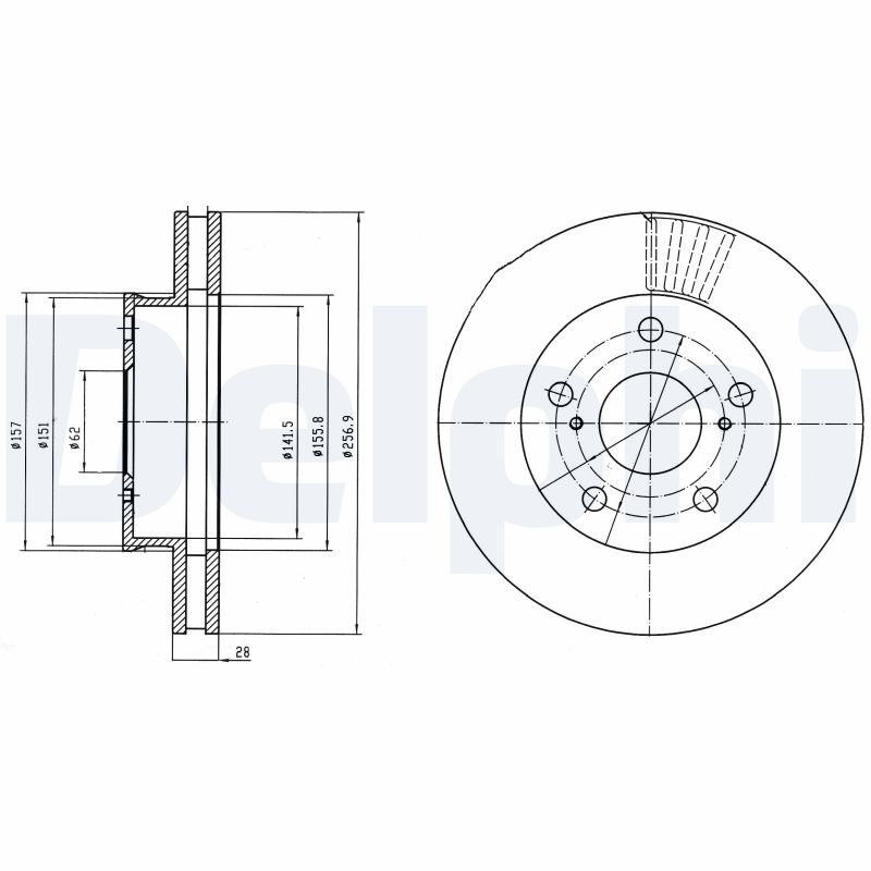 DELPHI Bremseskive bg4181 257mm 28mm for TOYOTA