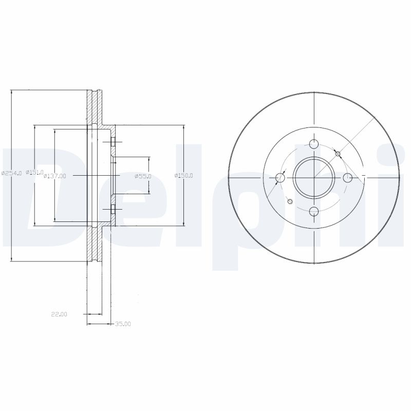 DELPHI Bremseskive bg4213 254mm 22mm for DAIHATSU SUBARU
