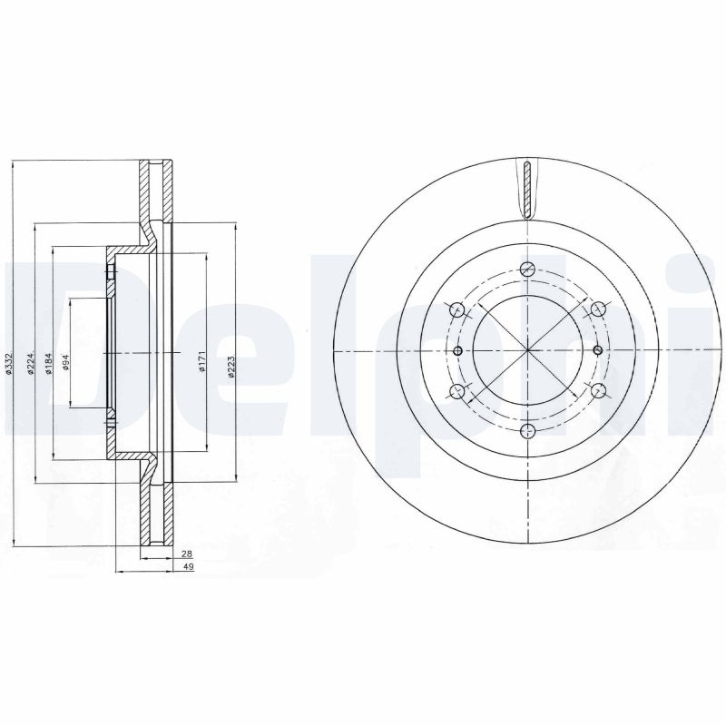 DELPHI Bremseskive bg4228 332mm 28mm for MITSUBISHI (GAC)