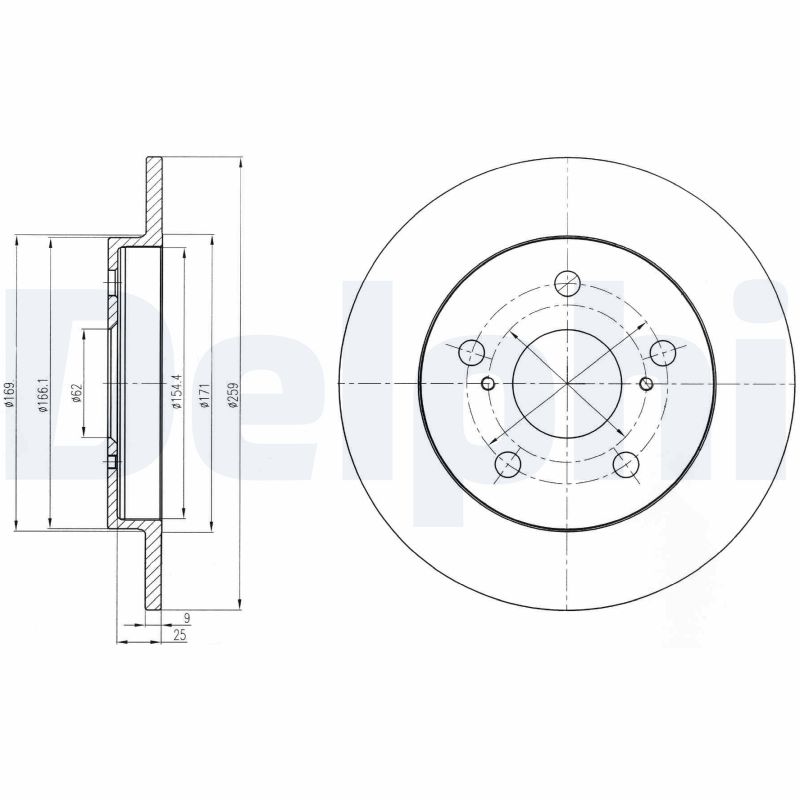 DELPHI Bremseskive bg4233 259mm 9mm for TOYOTA (FAW) TOYOTA (GAC) TOYOTA