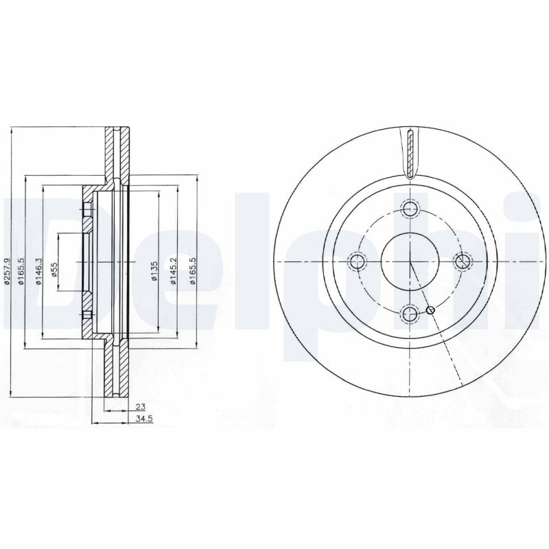 DELPHI Bremseskive bg4254c 258mm 23mm for MAZDA MAZDA (CHANGAN)