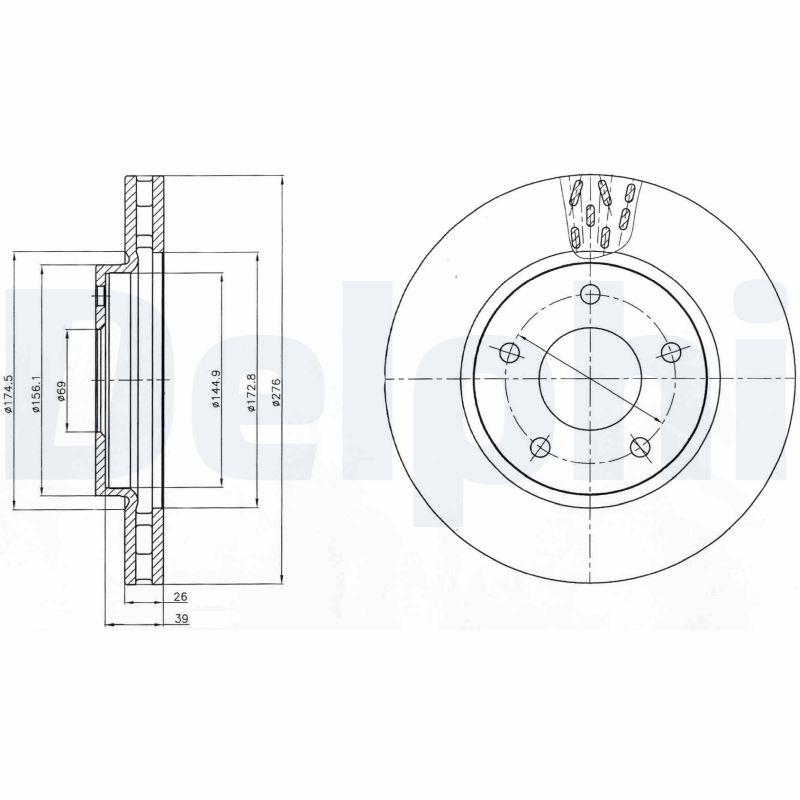DELPHI Bremseskive bg4258 276mm 26mm for MITSUBISHI DODGE