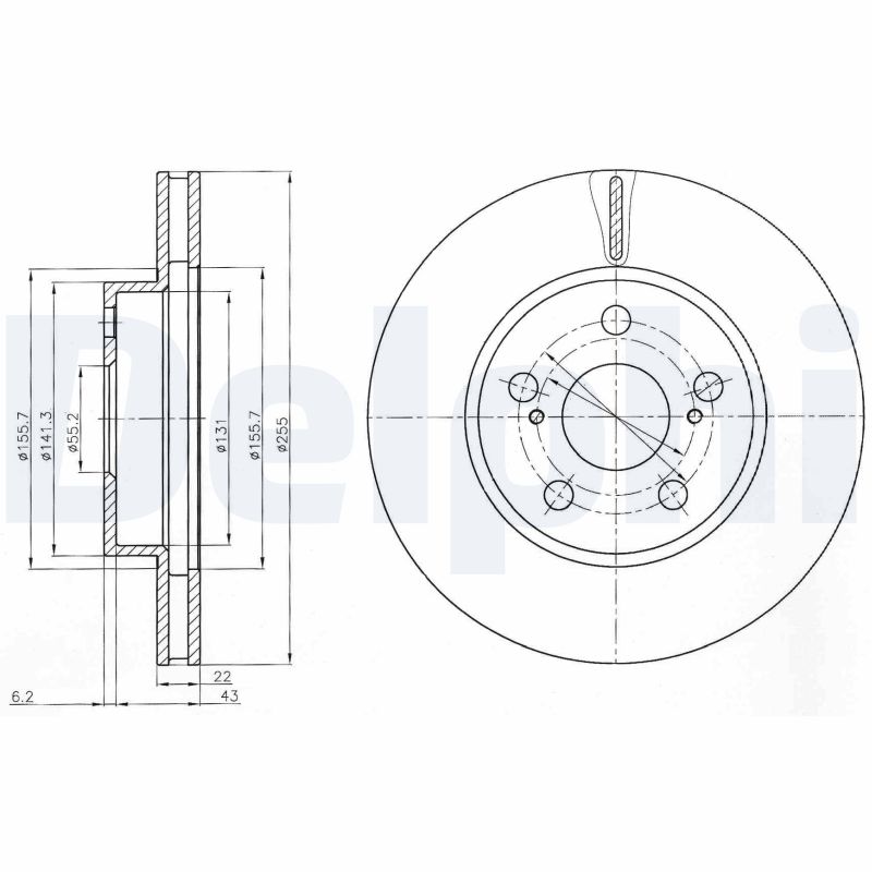 DELPHI Bremseskive bg4269 255mm 22mm for TOYOTA (FAW)