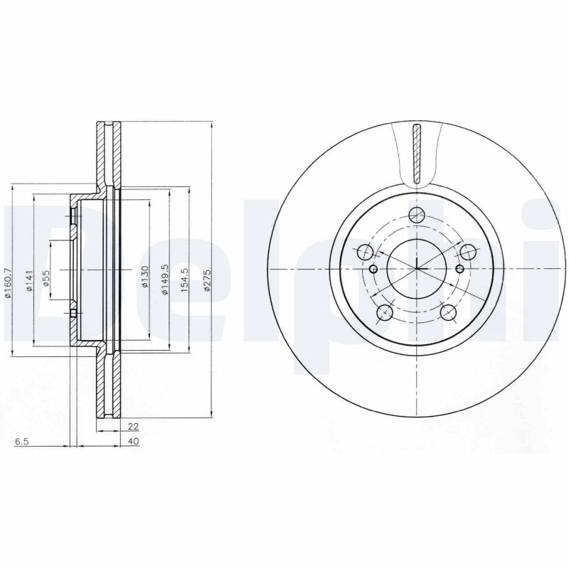 DELPHI Bremseskive bg4277 275mm 22mm for TOYOTA