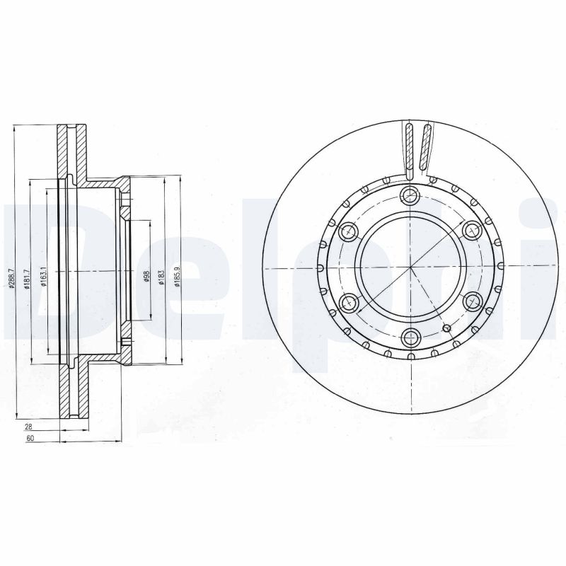 DELPHI Bremseskive bg4297 289mm 28mm for FORD USA MAZDA