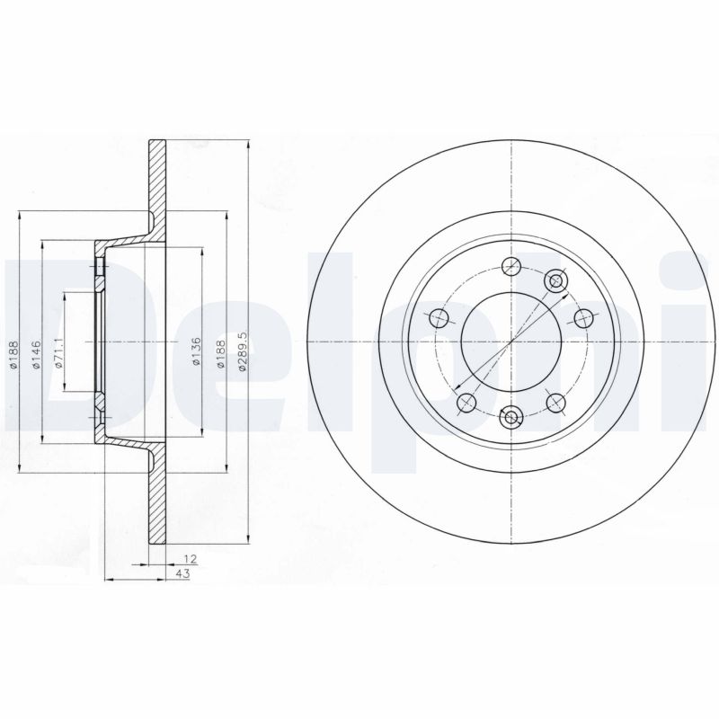 DELPHI Bremseskive bg4301 290mm 12mm for PEUGEOT