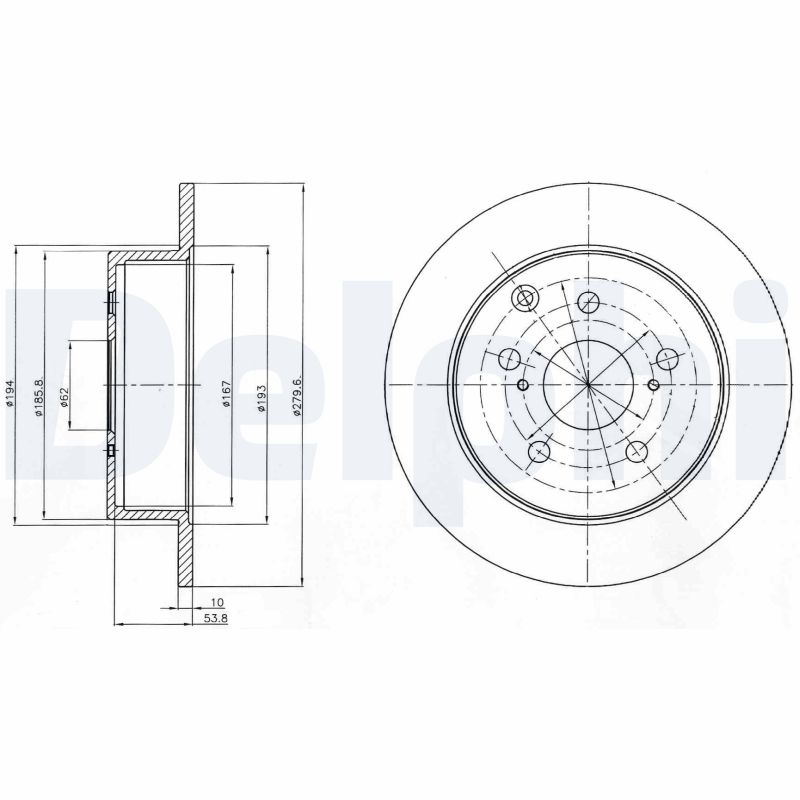 DELPHI Bremseskive bg4303 280mm 10mm for TOYOTA