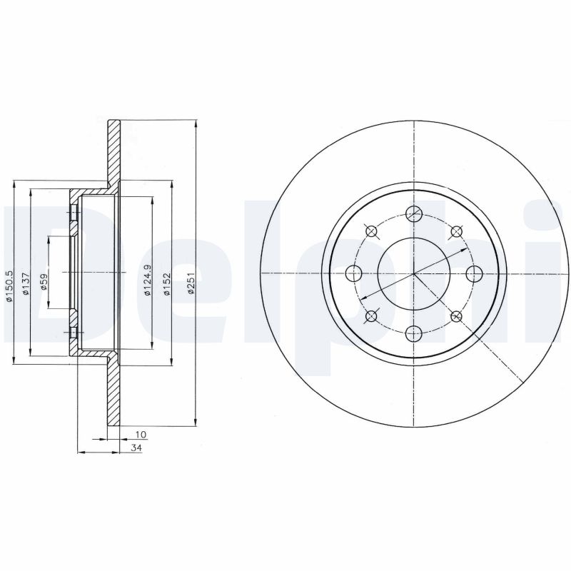 DELPHI Bremseskive bg4312 251mm 10mm for ALFA ROMEO
